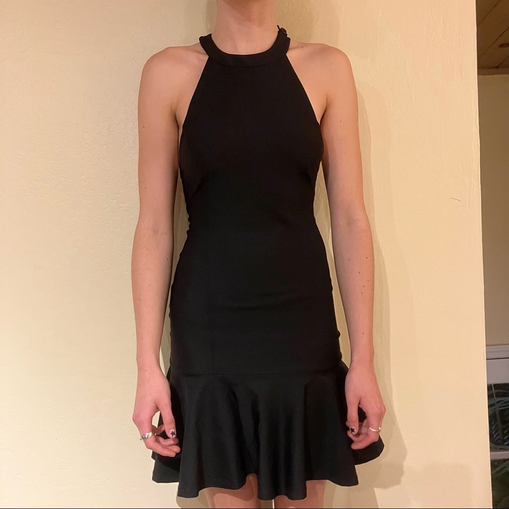 Opening Ceremony black high neck ruffle mini dress